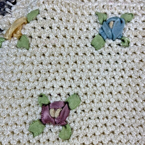 Vintage Christiana Brand Handbag Purse Ribbon Embroidered Chain Strap Ivory - Picture 6 of 16